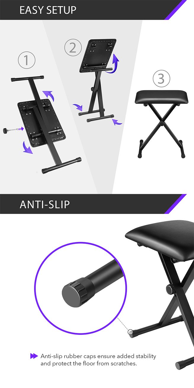 Melodic I Style Adjustable Keyboard Stand Folding Piano Stool Seat Chair Set