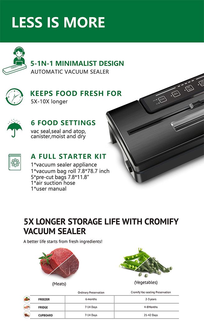 Maxkon 80Kpa Vaccum Sealer Machine Food Packing Air Tight Packer Dry