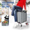 Foldable Shopping Bag Trolley Cart Waterproof Grocery Basket 4 Stair Climbing Wheels Grey