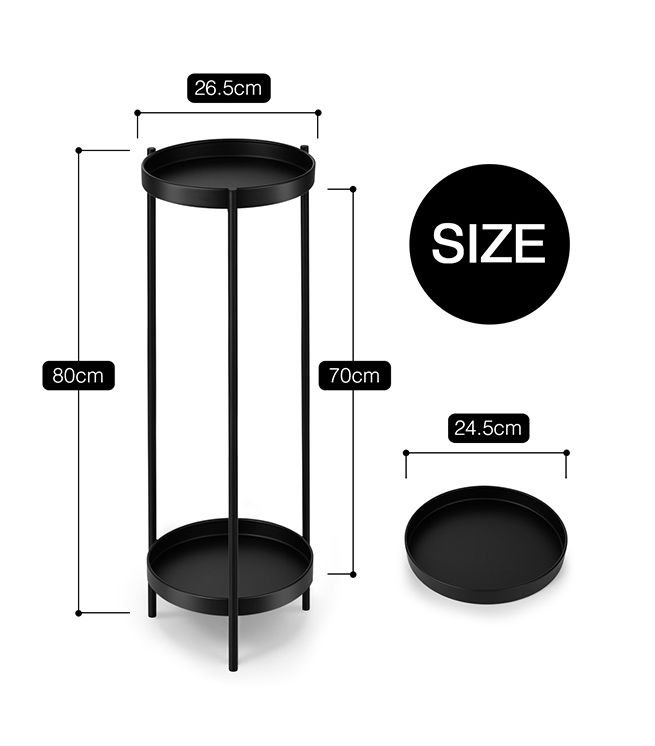 80CM High Plant Stand Metal Flower Pots Shelf Indoor Outdoor Corner Black Planter Holder Rack