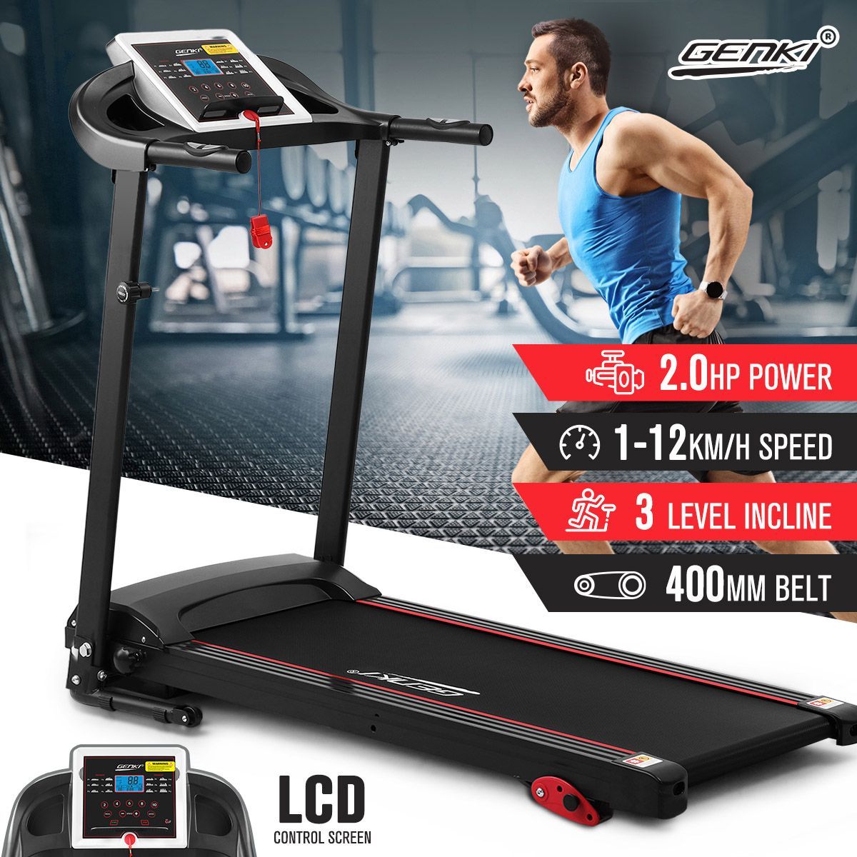 Genki 2.0HP Treadmill Foldable Running Walking Machine Home Gym Fitness Equipment 3 Inclines 12 Programs