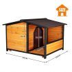 Petscene XXL Dog Kennel Fir Wooden Pet House with Porch Roof Door Window Curtain Raised Floor