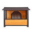 Petscene XXL Dog Kennel Fir Wooden Pet House with Porch Roof Door Window Curtain Raised Floor