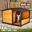 Petscene XXL Dog Kennel Fir Wooden Pet House with Porch Roof Door Window Curtain Raised Floor