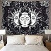 Sun and Moon Tapestry Star Tapestry Psychedelic Tapestry Black and White (130x150cm)