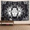 Sun and Moon Tapestry Star Tapestry Psychedelic Tapestry Black and White (130x150cm)