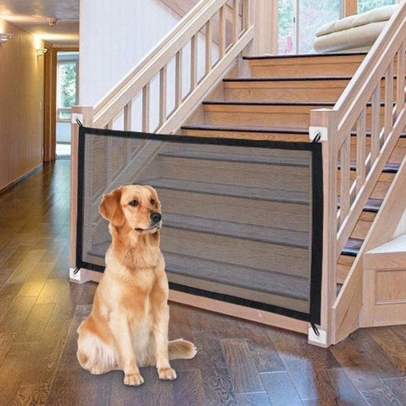 Magic Pet Gate for House Black Portable Mesh Folding Safety Fence Baby Dog Gate Isolated Gauze Enclosure Gate Pet Dog Supplies 110*72cm