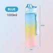1L Sports Bottle with Time Marker 1300ml Anti Leak Water Bottle with Flip Top Lid Gradient Color for Outdoor Travel New