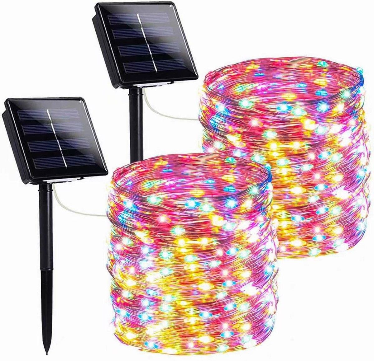 2-Pack 80FT 200 LED Solar String Lights,Waterproof Solar Fairy Lights with 8 Lighting Modes,Solar Outdoor Lights (Multi-Color)