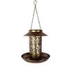 Solar Bird Feeder for Outdoors Hanging, Metal Wild Bird Feeder for Cardinals Solar Garden Lantern with S Hook as Gift Ideas for Bird Lovers