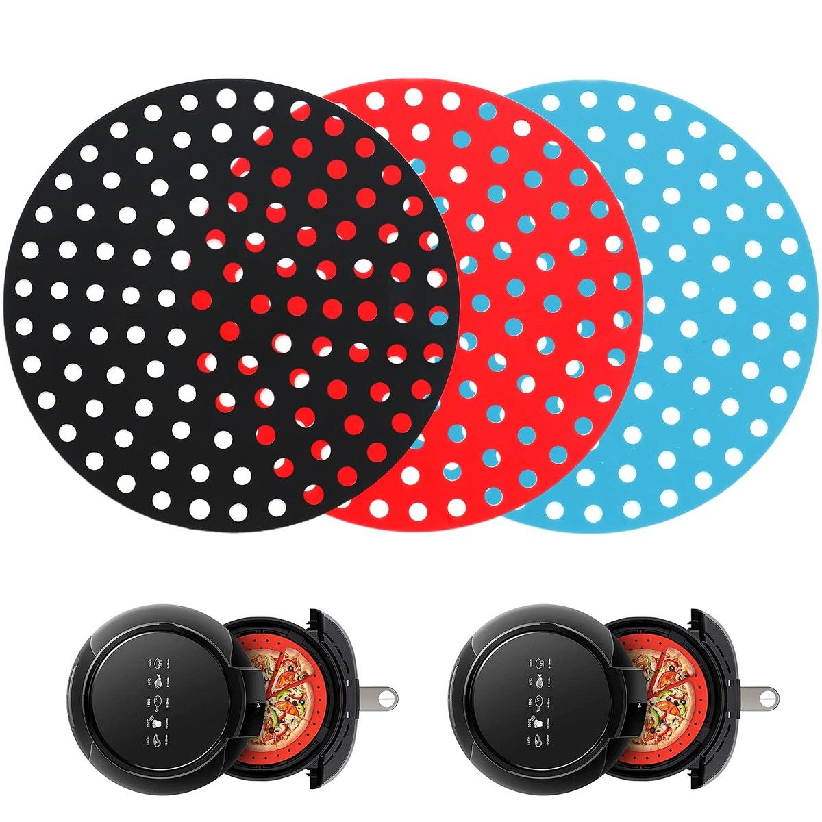 Reusable Silicone Air Fryer Liners, 3 Pieces 8 Inch Non-Stick Air Fryer Liners Silicone Round Replacement Parchment Paper Liners for Ninja, Cosori, Gowise, Instant Pot