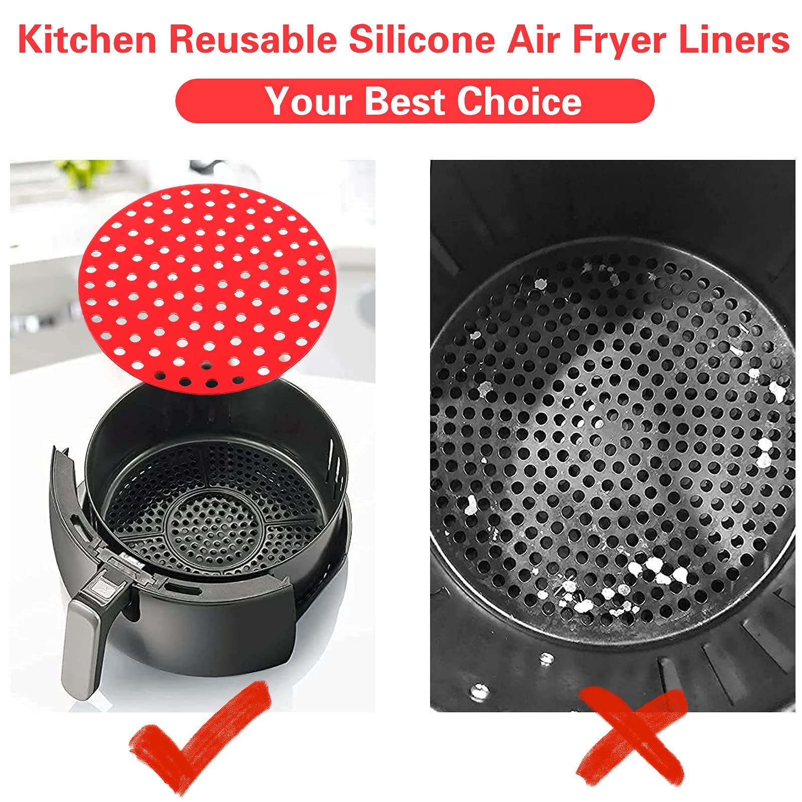 FGSAEOR Air Fryer Reusable Liner (8-inch), Oven Insert Silicone Bowl, Replacement of Parchment Paper Liners, Non Stick Basket for Baki