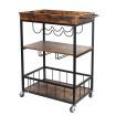 Rolling Bar Cart Mobile Drinks Coffee Tea Serving Trolley Wine Rack Glass Holder Removable Top Tray Brown