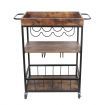 Rolling Bar Cart Mobile Drinks Coffee Tea Serving Trolley Wine Rack Glass Holder Removable Top Tray Brown