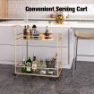 Gold Bar Cart Drinks Rolling Trolley Coffee Tea Wine Cocktail Mobile Trolly Glass Shelves Lockable Wheels