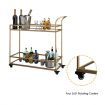 Gold Bar Cart Drinks Rolling Trolley Coffee Tea Wine Cocktail Mobile Trolly Glass Shelves Lockable Wheels