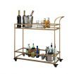 Gold Bar Cart Drinks Rolling Trolley Coffee Tea Wine Cocktail Mobile Trolly Glass Shelves Lockable Wheels