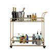 Gold Bar Cart Drinks Rolling Trolley Coffee Tea Wine Cocktail Mobile Trolly Glass Shelves Lockable Wheels