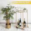 Round Gold Bar Cart Rolling Serving Drinks Metal Trolley Tea Wine Coffee Mobile Trolly 4 Wheels 2 Trays Mirrored Glass Top