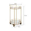 Round Gold Bar Cart Rolling Serving Drinks Metal Trolley Tea Wine Coffee Mobile Trolly 4 Wheels 2 Trays Mirrored Glass Top