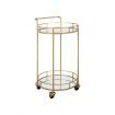 Round Gold Bar Cart Rolling Serving Drinks Metal Trolley Tea Wine Coffee Mobile Trolly 4 Wheels 2 Trays Mirrored Glass Top