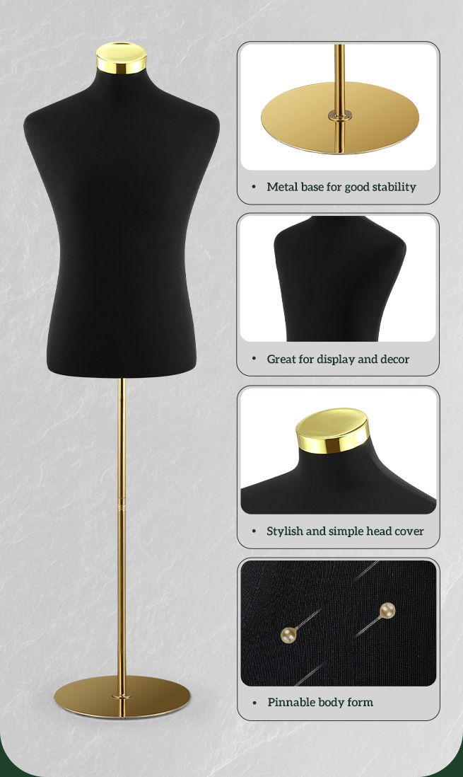 Male Mannequin Torso Dress Form Display Stand Dummy Manikin Dressmakers Metal Base 165-185cm Black