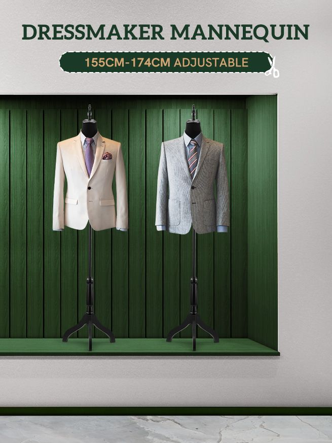 Male Mannequin Dress Form Torso Dressmakers Dummy Manikin Display Stand Tripod Base 155-174cm Black