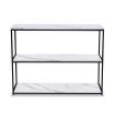 Black Console Sofa Table Side End Faux Marble Rectangular TV Shelf Entryway Stand 3 Tiers Metal Frame