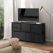 Wide Chest of 5 Drawers Fabric Black Bedroom Dresser Storage Organizer Unit
