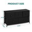 Wide Chest of 5 Drawers Fabric Black Bedroom Dresser Storage Organizer Unit