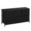 Wide Chest of 5 Drawers Fabric Black Bedroom Dresser Storage Organizer Unit