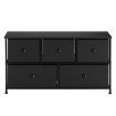 Wide Chest of 5 Drawers Fabric Black Bedroom Dresser Storage Organizer Unit
