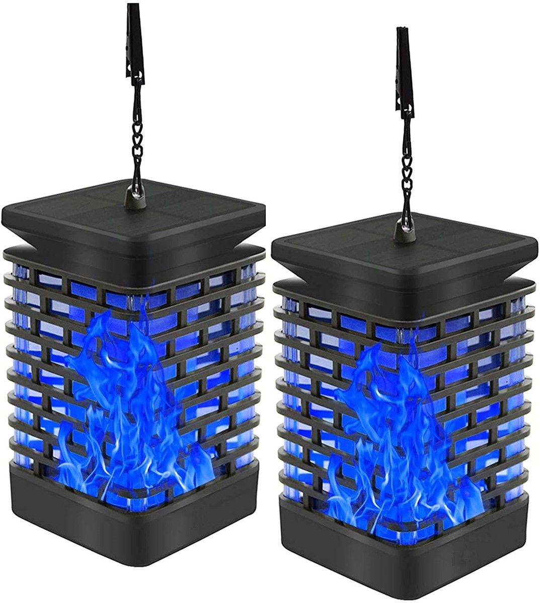 2 Pack Solar Lantern Lights Outdoor Hanging Solar Lights, Upgraded 99 LEDs Solar Lanterns Dancing Flickering Flame Lights, Landscape Decoration Solar Garden Lights for Patio Yard Porch Blue
