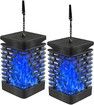2 Pack Solar Lantern Lights Outdoor Hanging Solar Lights, Upgraded 99 LEDs Solar Lanterns Dancing Flickering Flame Lights, Landscape Decoration Solar Garden Lights for Patio Yard Porch Blue