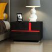 Black Bedside Table LED Lighted Bedroom Storage Cabinet Nightstand High Gloss Front