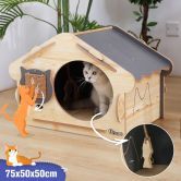 Large Wooden Cat House Indoor Condo Durable Kitty Scratching Furniture for Cats Rabbit