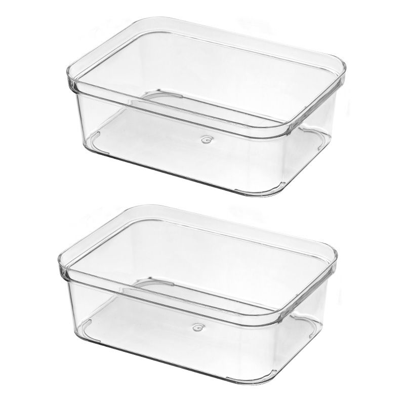 2 Pack Stackable Pantry Organizer Bins,for Kitchen, Freezer, Countertops, Cabinets - Plastic Food Storage Container with Handles for Home and Office 13.5*18.5*6.2CM