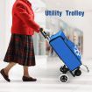 Shopping Trolley Cart Foldable Grocery Bag Portable Market Luggage Basket 4 Wheels Aluminium Blue