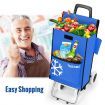Shopping Trolley Cart Foldable Grocery Bag Portable Market Luggage Basket 4 Wheels Aluminium Blue
