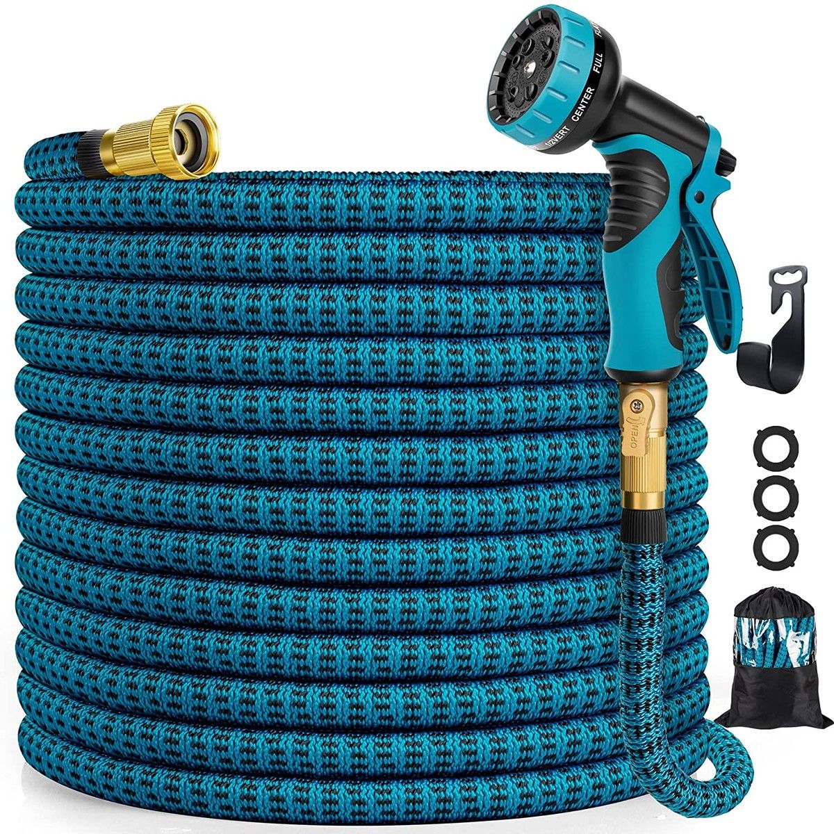 Garden Hose 100ft,Expandable Water Hose with 10 Function Spray Nozzle,Extra Strength 3750D,Durable 4-Layers Latex Flexible Expandable Hose with 3/4" Solid Brass Fittings,Leakproof