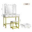 Maxkon Vanity Dressing Table Makeup Desk Set with 10 LED Lighted Mirror Stool 2 Drawers White