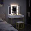 Maxkon Vanity Dressing Table Makeup Desk Set with 10 LED Lighted Mirror Stool 2 Drawers White