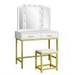 Maxkon Vanity Dressing Table Makeup Desk Set with 10 LED Lighted Mirror Stool 2 Drawers White