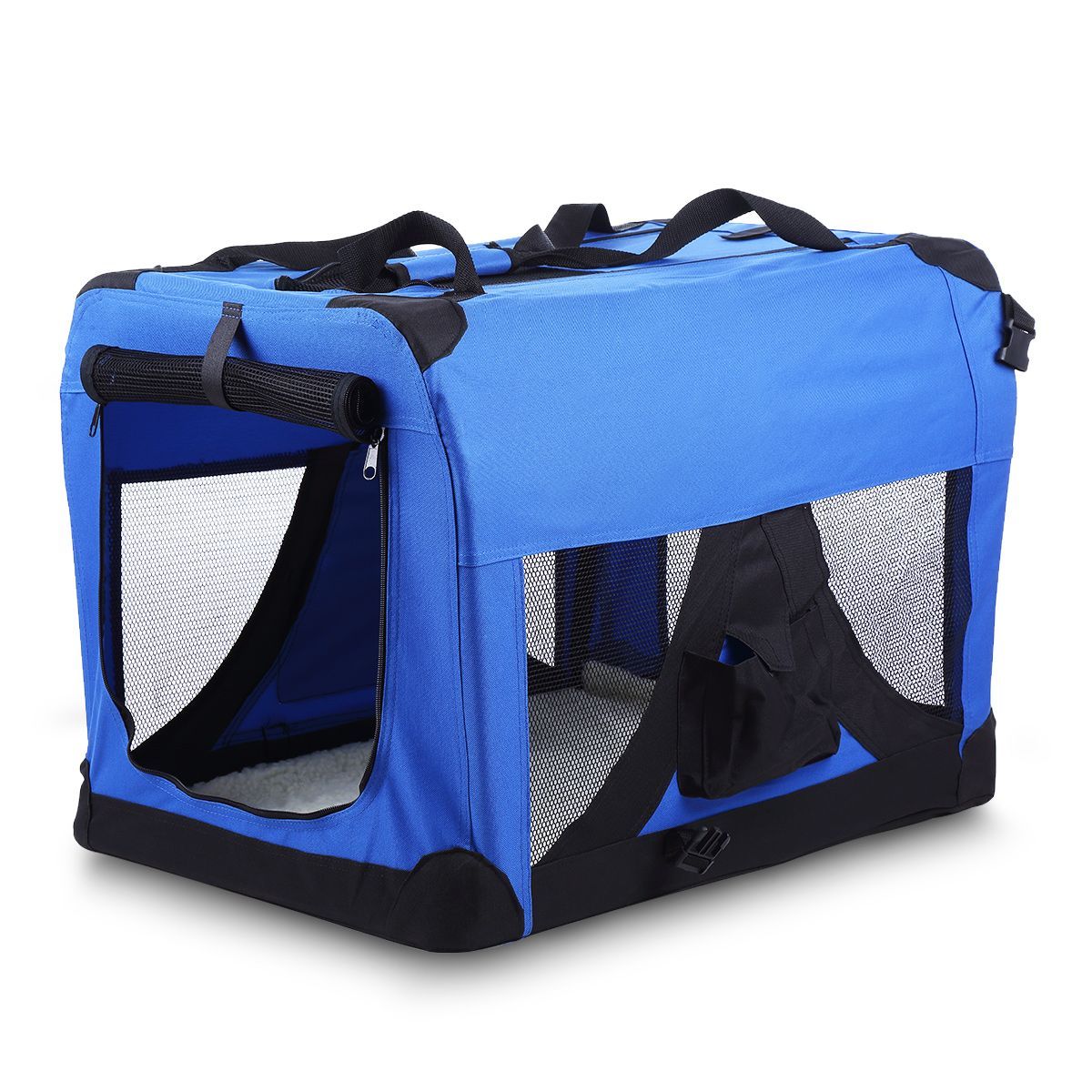 Soft Dog Crate Cat Carrier Portable Pet Travel Cage Foldable Kennel Waterproof Royal Blue M