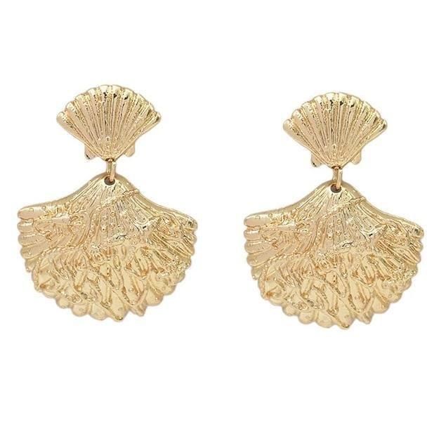 Shell Cowary Plating Metal Drop Earrings
