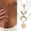 Four-layer Choker Crescent Moon Pendant Necklace