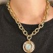 Vintage Geometric Original Stone Coin Pendant Necklace