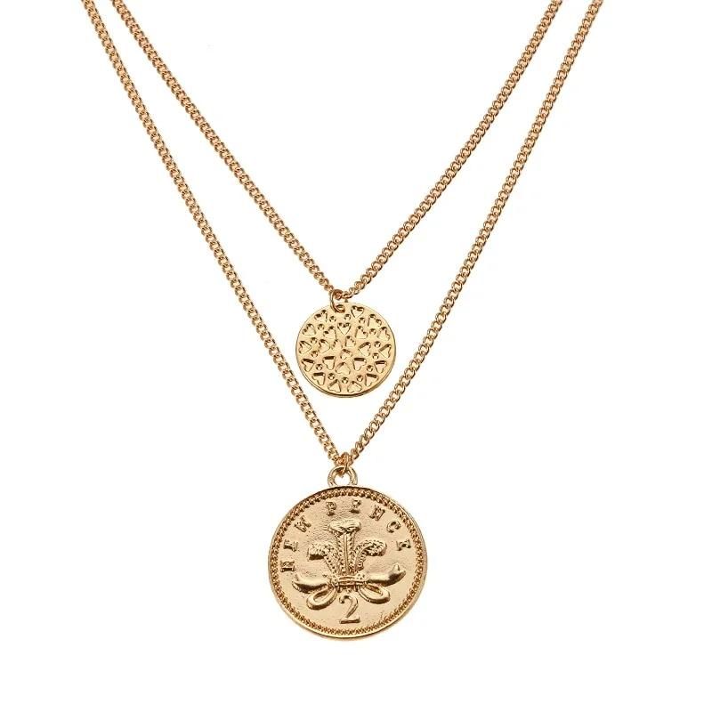 Vintage Retro Round Portrait Coin Pendant Necklace