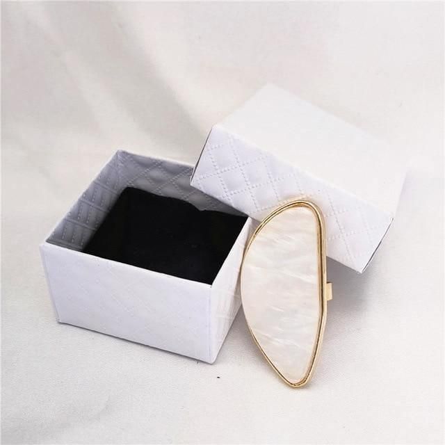 Adjustable Oval Acrylic Resin Geometry Ring - Resizable - Boxes white