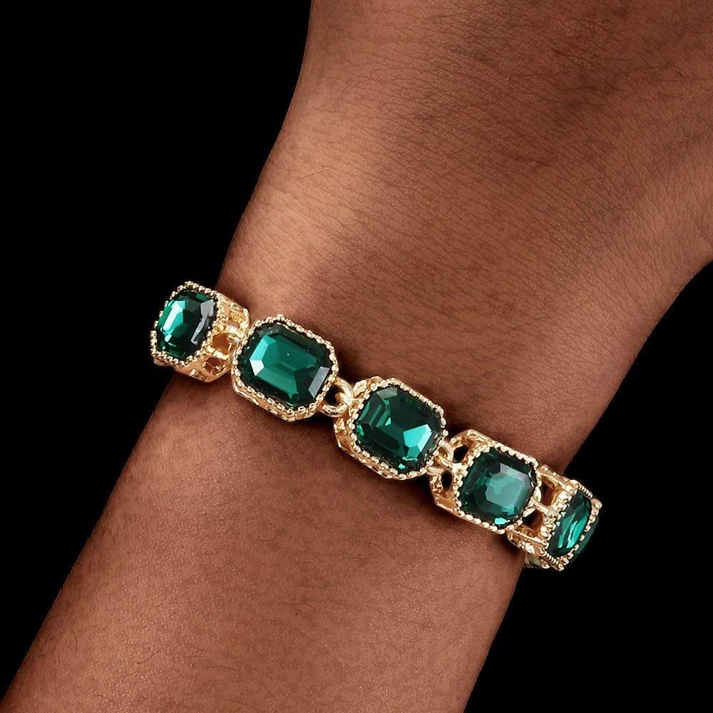 15mm Iced Out Gold Plated Green Ruby Bracelet